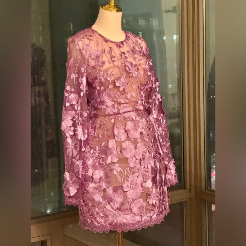 🆕 BRONX & BANCO 🧿 NWOT Bouquet Maraya Long Sleeve Mini Dress, Lilac Sz M US 6 - Picture 8 of 16